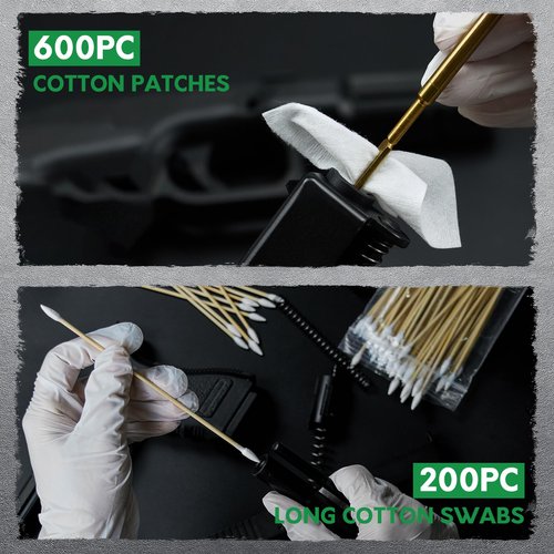 Gun Cleaning Supplies in Storage Box - Gun Cleaning Patches & Gun Cleaning Swabs, 6" Long Cotton Swab & 2" Gun Cleaning Cloth - Lint Free & Highly Absorbent, Gun Cleaning Kit for Most Calibre Firearms