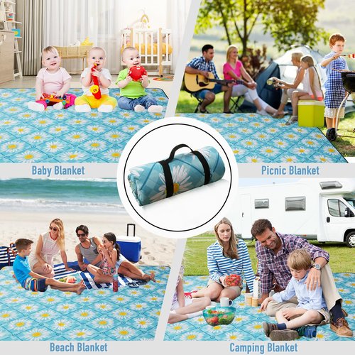 Picnic Blanket Extra Large(79" x 82"), 3-Layer Thickening Camping Blanket, Machine Washable Outdoor Blanket, Wear-Resistant, Soft and Comfortable, Sandproof Beach Mat for Beach, Park, Lawn(Flower)