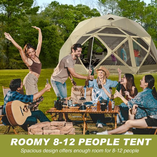 Thallike 8/10/12 Person Gazebo, Large Pop Up Hub Tent for Camping, 60 Second Set Up Tent Canopy Shelter Camping Shelter 145 sq. ft. Khaki