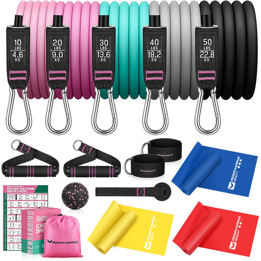 150lbs Resistance Bands for Working Out, 5.9ft Exercise Bands for Physical Therapy, Stretch, Recovery, Pilates, Rehab, Strength Training and Yoga Starter Set