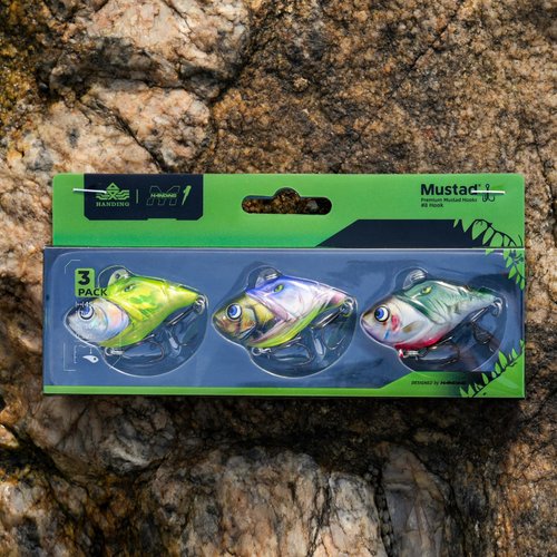 HANDING 3PCS Rattling Lipless Crankbait for Bass Fishing Fast Sinking Fishing Lure Lifelike Swimbaits Mustad Hooks, Crappie Trout Bass Fishing Bait, Angler's Fishing Gift, 1.8in, 3/8oz