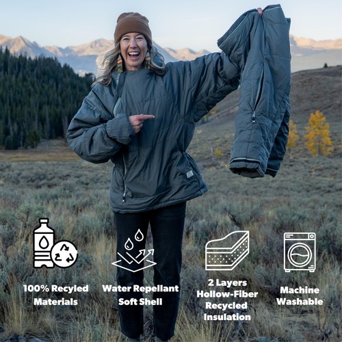 Selk'bag SWYTCH Lite Wearable Sleeping Bag & Jacket | 2-in-1 Convertible, Lightweight, Eco-Friendly for Camping, Travel, Festivals & Everyday Use | Temp Rated 40°F (Cobre Black, Large)