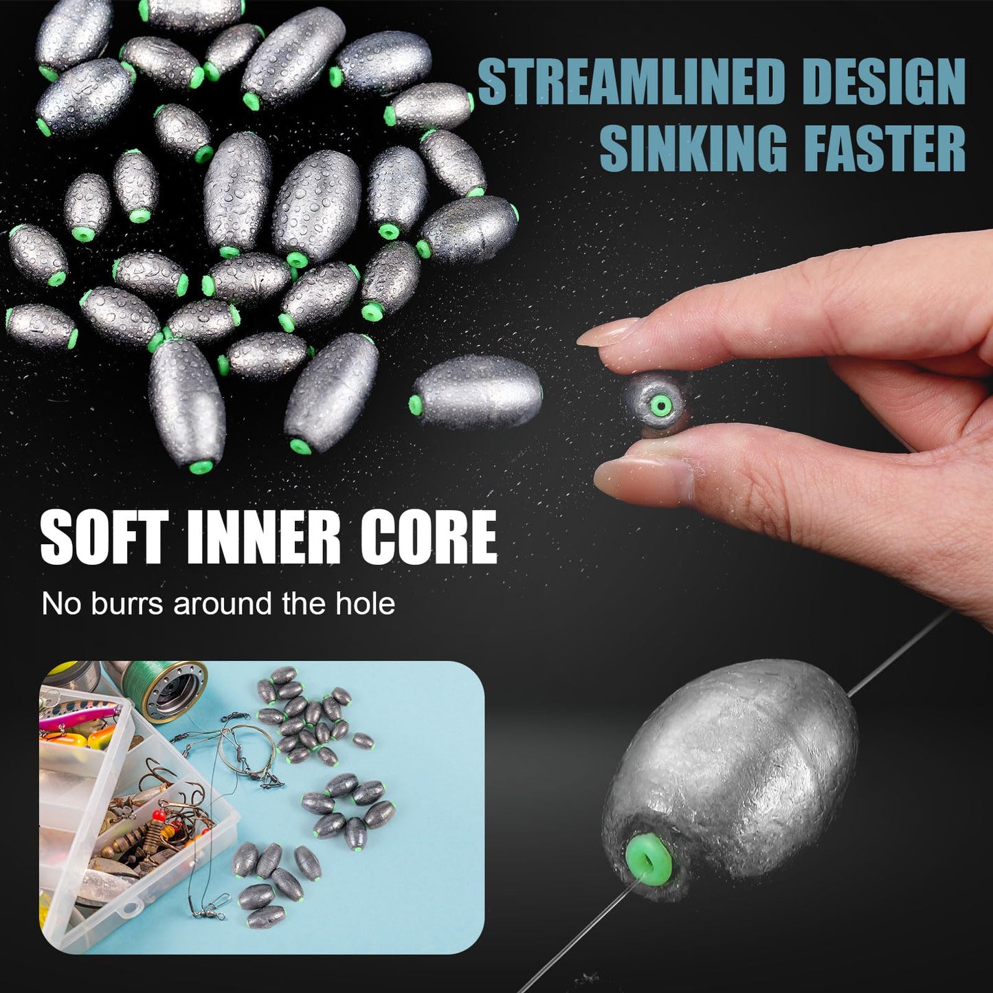 Poen 140 Pcs Egg Sinkers Fishing Sinkers Kit Removable Oval Shape for Drop Bass Worm Bullet Tackle Casting Saltwater Freshwater Fishing (1/10oz,3/16 oz,3/8 oz,1/2 oz,3/4 oz)