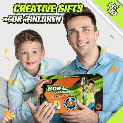 LED Light-Up Bow & Arrow Set for Kids - Outdoor Archery Game with Target, Bows & 5 Suction Arrows | STEM Toys for Kids Ages 4-12, Birthday for Boys Girls Indoor Outdoor Toys