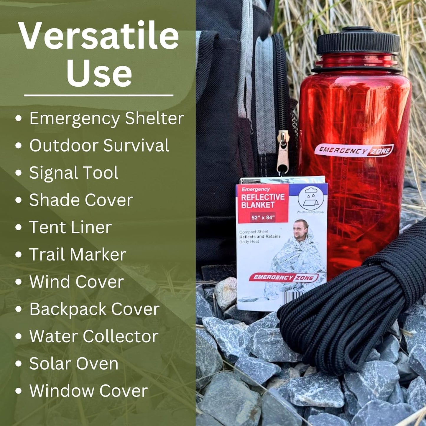 [5 Pack] Thermal Reflective Emergency Blanket 52”x84” | Emergency Mylar Blankets | Survival Blanket for Survival Supplies | Camping, Hiking, or Emergencies