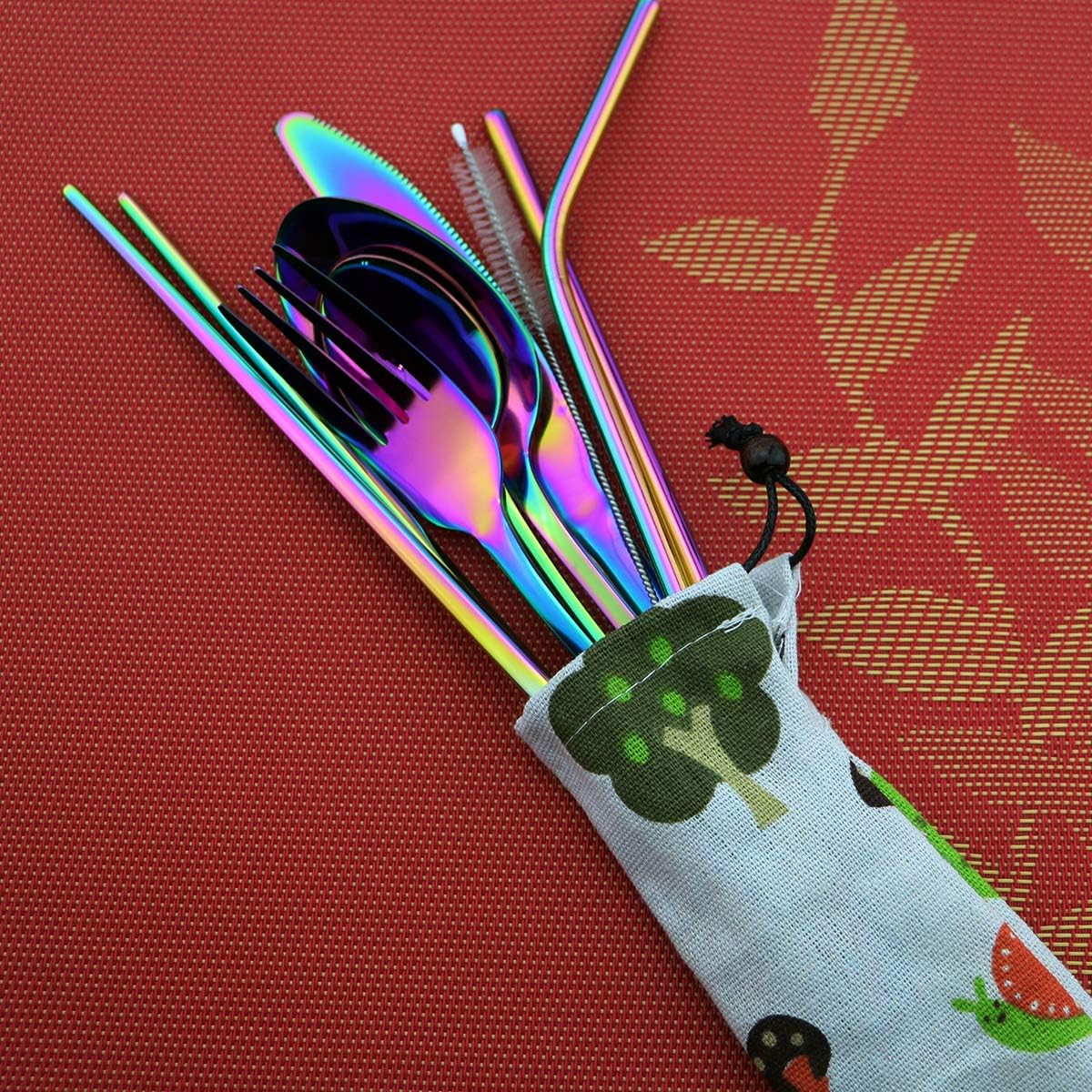 8 Pieces Stainless Steel Mirror Poblished Flatware Set Reusable Cutlery Set Travel Utensils Set with Straws for Camping Office or School Lunch,Dishwasher Safe (Rose Gold)