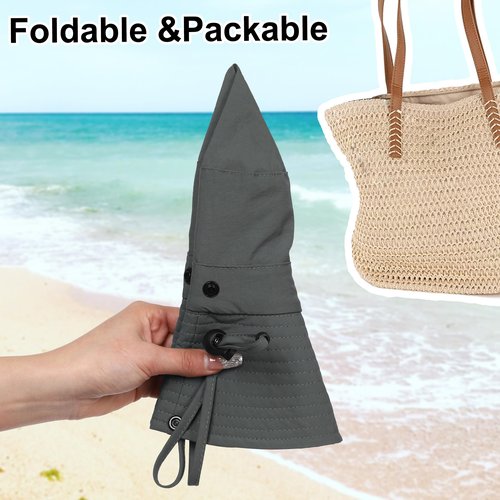 Rulala Fancy Solid Packable Sun Hat for Women and Men Wide Brim Waterproof Beach Bucket Hats UPF 50+ (Gray)