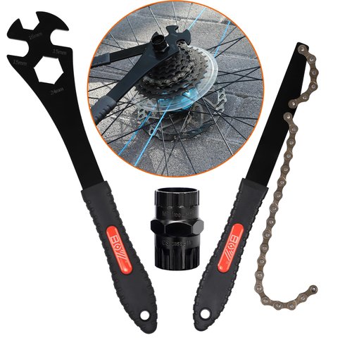 MatyKit Bike Freewheel & Cassette Removal Tool + Bicycle Chain Whip + Multifunction Pedal Wrench Removal, Portable Bike Tools, Bike Maintenance Repair Road Mountain Freewheel Removal Set