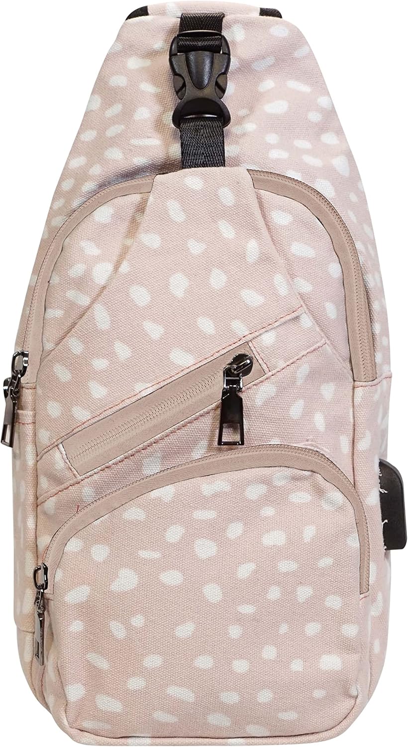 Anti-Theft Daypack Crossbody Sling Backpack, USB Charging Connector Port, Lightweight Day Pack for Travel, Hiking, Everyday, Regular, Black