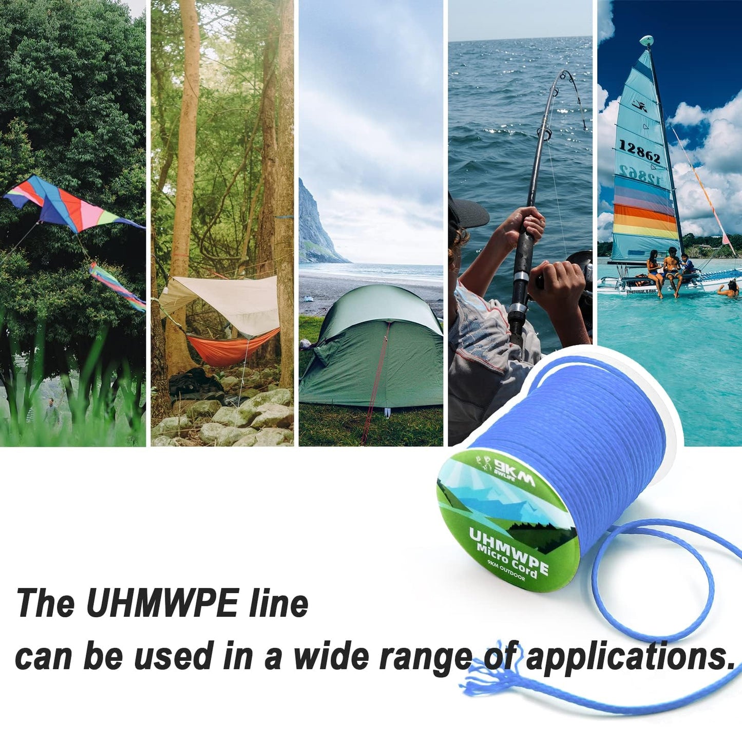 9KM DWLIFE 100% UHMWPE Braided Cord, 1.0mm Red 100ft 350lb Hollow Rope for Hammock, Kite, Fishing, Climbing, Camping