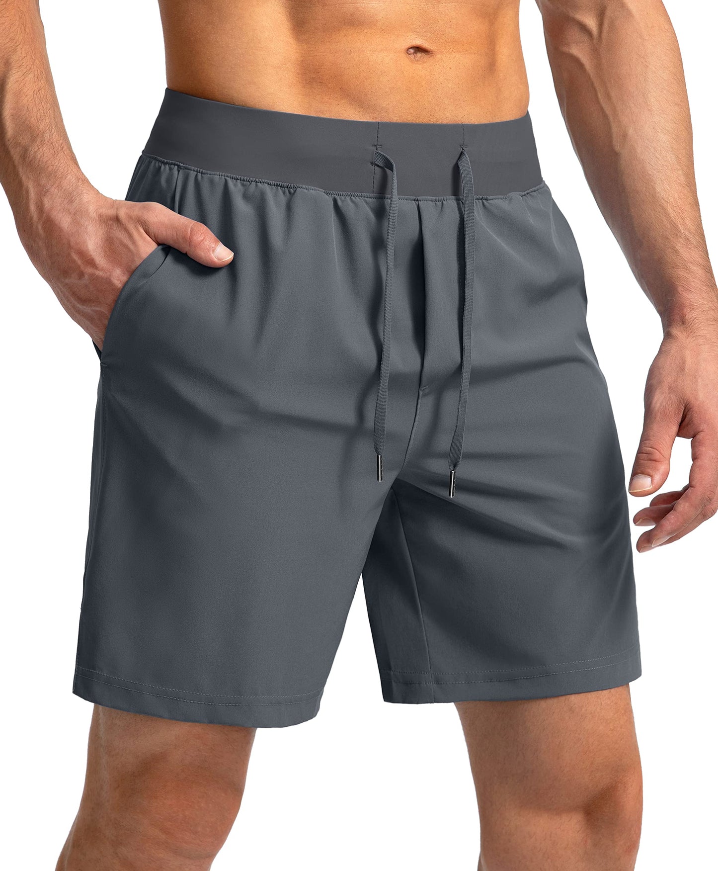 Soothfeel Men's Running Shorts with Zipper Pockets 7 Inch Lightweight Quick Dry Gym Athletic Workout Shorts for Men (Grey, XL)