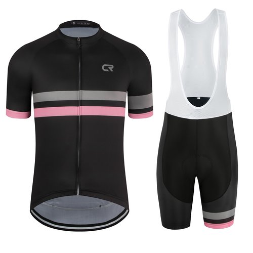 Coconut Ropamo CR Men's Cycling Jersey Set Road Bike Jersey Zipper Pocket Short Sleeves Cycling Kits Bib Shorts 3D Padded (Grey/Pink, 2XL)