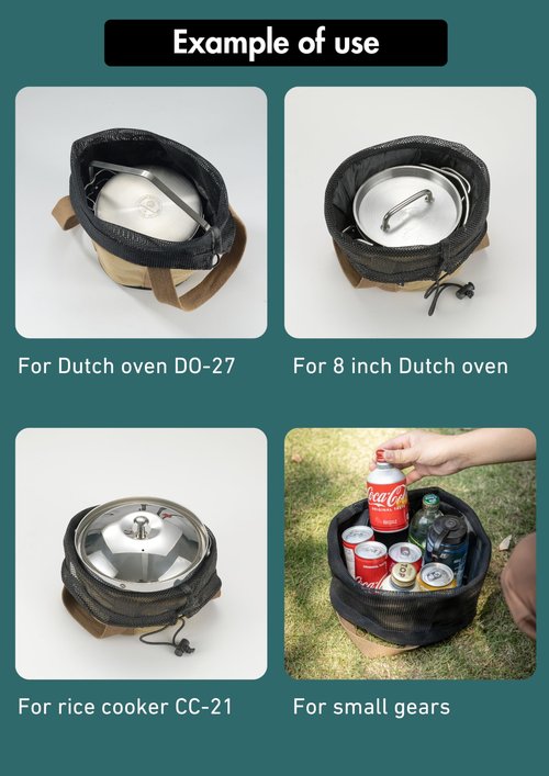 camping moon CAMPINGMOON Dutch Oven Bag for 8-inch Dutch Oven w/o Feet Canvas Extra Thick Round Cooking System Storage Bag Stock Pot Case DO-27-BK