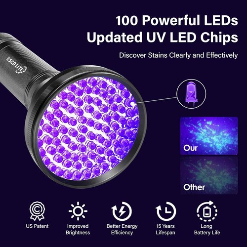 ESCO LITE Escolite UV Flashlight Black Light, 51 LED 395 nM Ultraviolet Blacklight Detector for Dog Urine, Pet Stains and Bed Bug