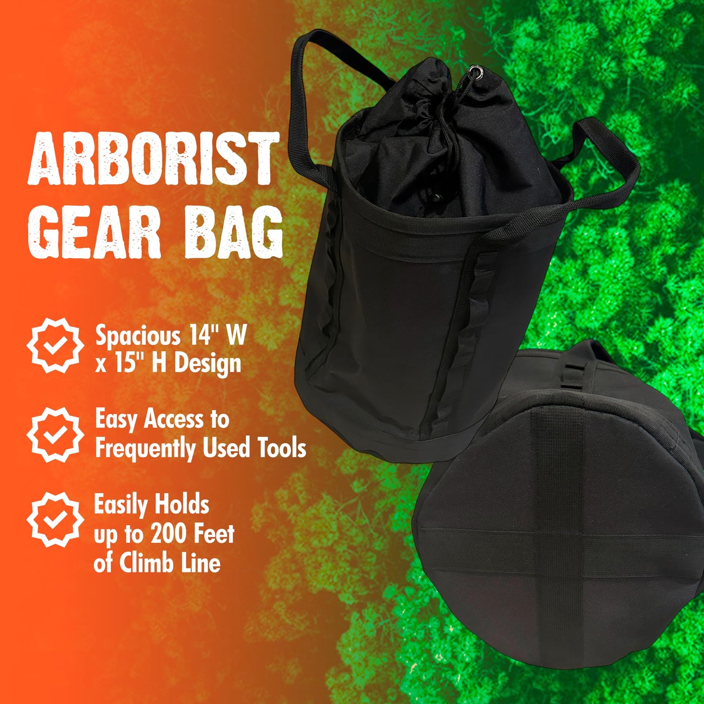 FORESTER Large Arborist Rope Bag - Bucket Style Storage Bag | Arborist Equipment | Tree Climbing Gear | Heavy Duty Nylon Gear Bag with Handles