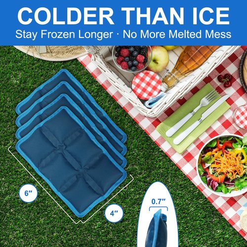 Ice Pack for Lunch Box and Cooler Bag, Reusable and Long-Lasting Cold Packs Flexible Slim Ice Packs, Freezer Packs for Shipping Food, Cooling Packs for Mailing, Lightweight & Space Saving