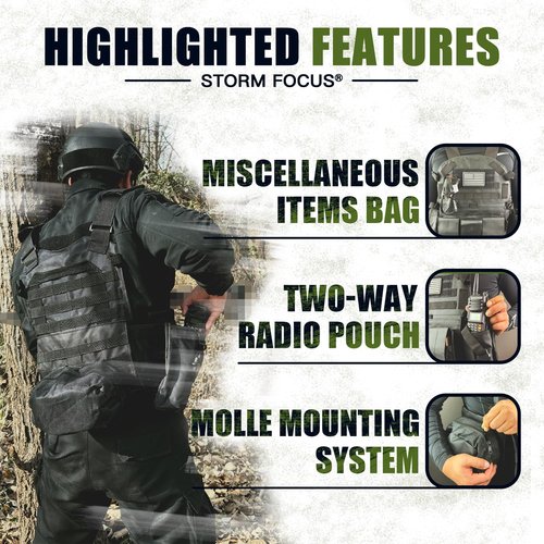 STORM FOCUS Tactical Vest for Men and Military Vest - Black Airsoft Tactical Vest Plate Carrier - Airsoft Plate Carrier Adjustable Modular Paintball Vest-Fit Adult Outdoor Cosplay