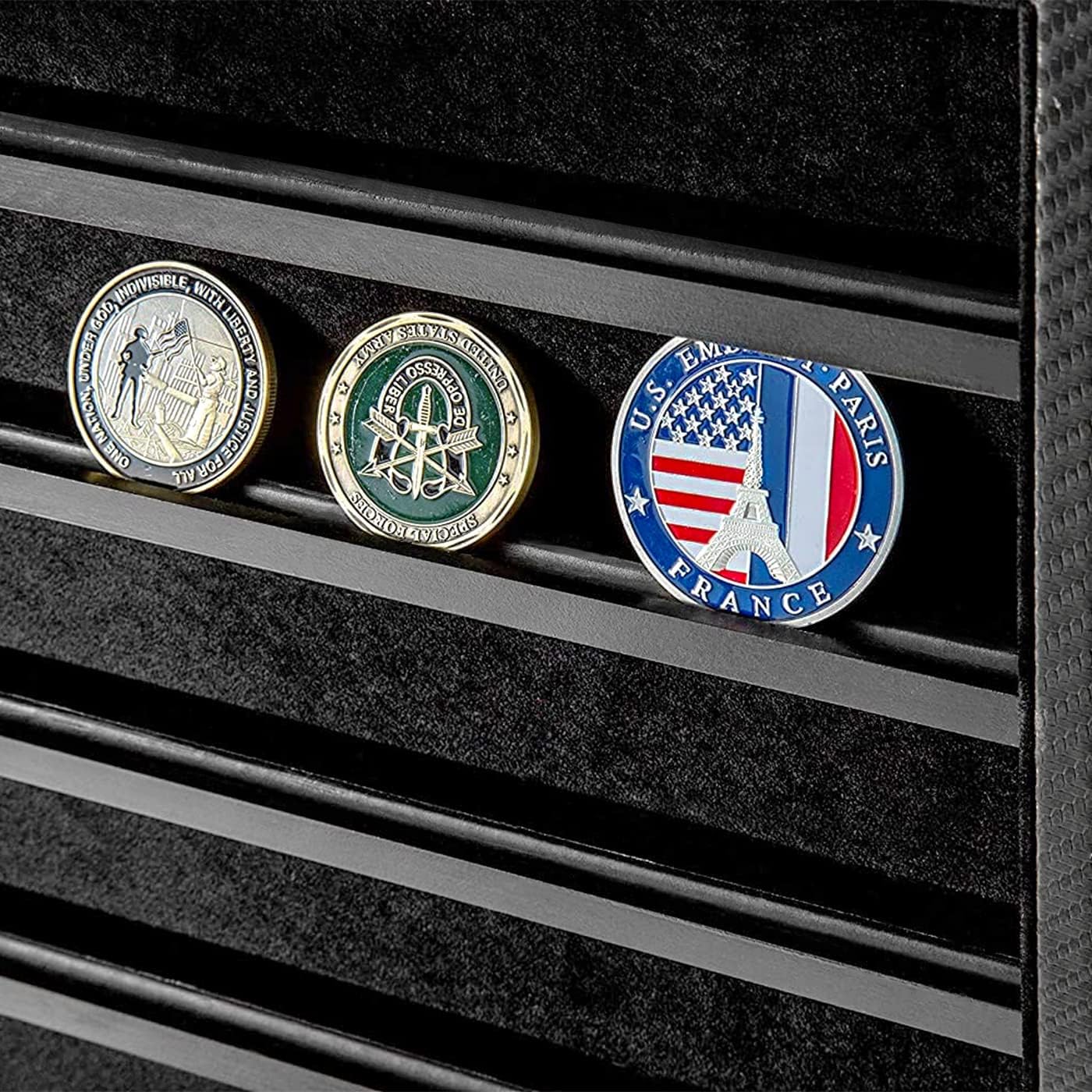 JackCube Design Military Challenge Coins & Casino Poker Chip and Medals/ Pins/ Badges/ Ribbons Display Case/ 7 Tiers Black Rack Cabinet/ Holder Shadow Box/ Acrylic Door/ - :MK375A
