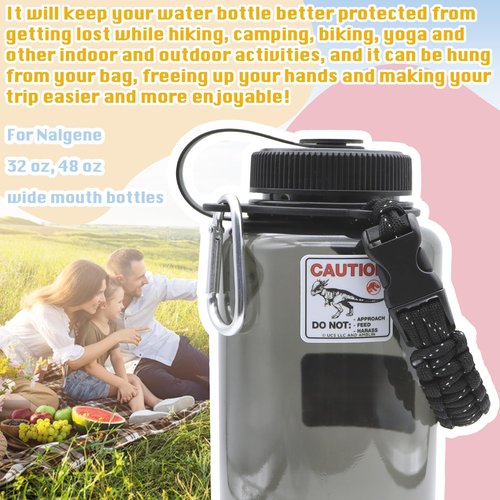 LUTQ 2 Packs Cap Strap for 32oz Wide Mouth Nalgene Bottles - Durable Paracord Strap with Aluminum Alloy Safety Buckle - Handle Compatible with Nalgene - Nocturnal Black