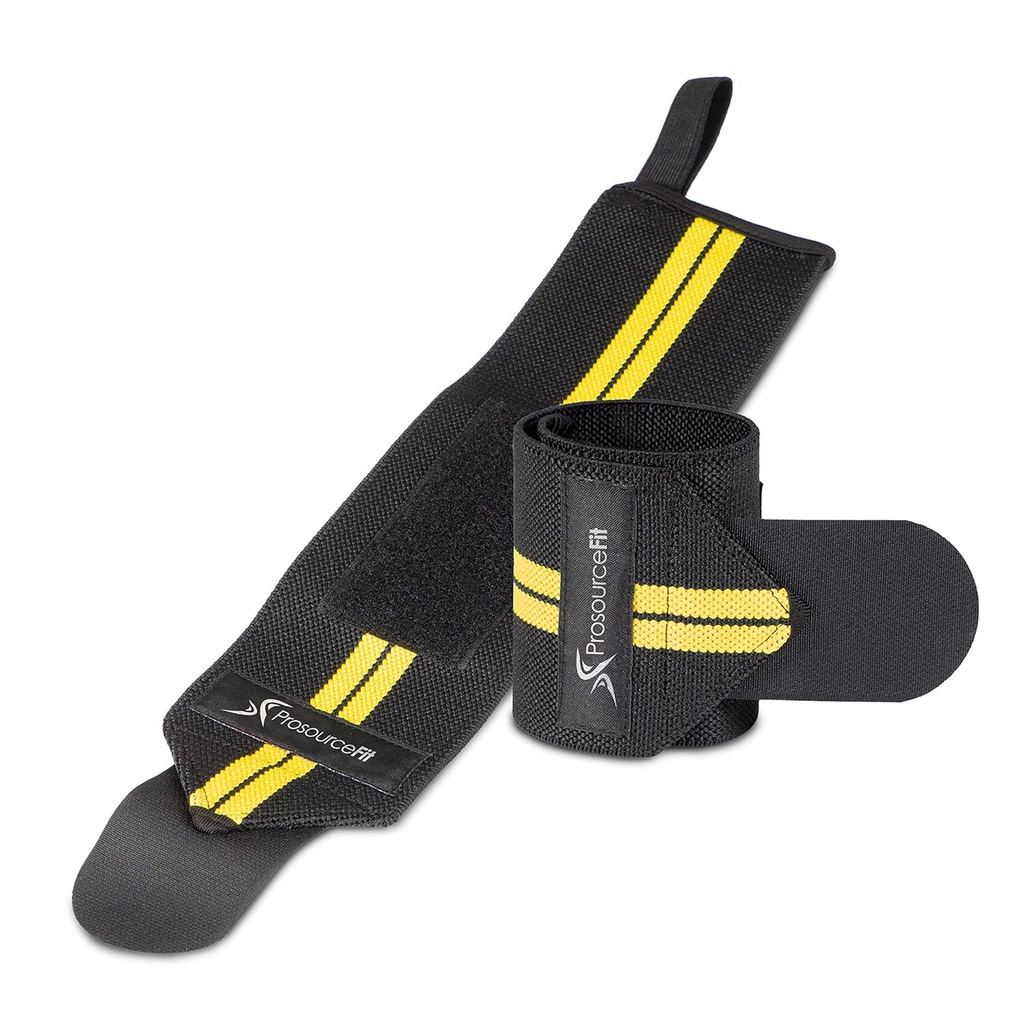 ProsourceFit Pair of Barbell Weight Lifting Wrist Wraps Support with Thumb Loop, Yellow