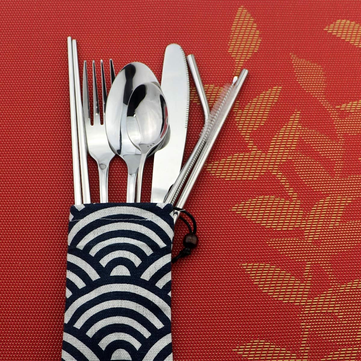 8 Pieces Stainless Steel Mirror Poblished Flatware Set Reusable Cutlery Set Travel Utensils Set with Straws for Camping Office or School Lunch,Dishwasher Safe (Rose Gold)