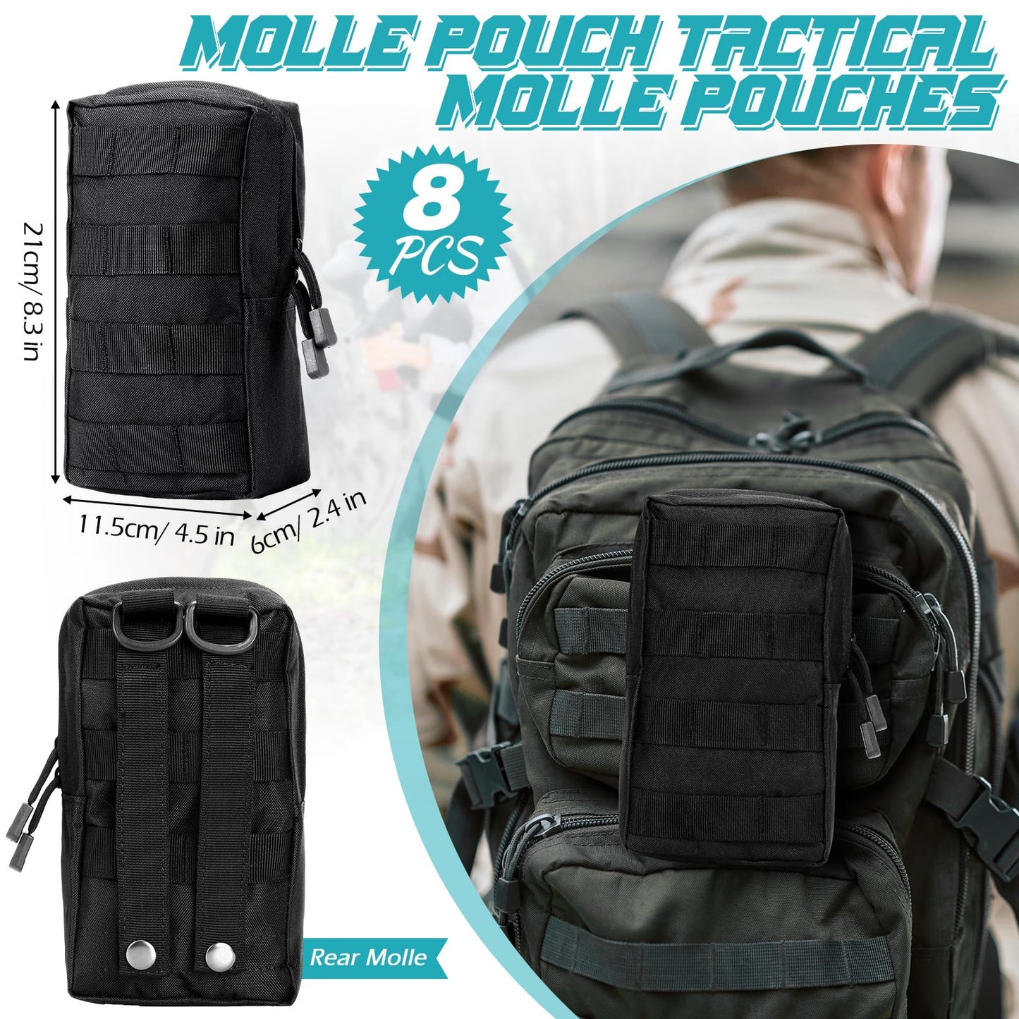 Cunno 8 Pcs Molle Pouches Tactical Compact Water Resistant Pouch Bags Summer Tactical Molle Pouch with Belt Utility Gadget Gear Pouch Hanging Waist Bags