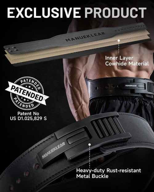 MANUEKLEAR Tapered Lever Weight Lifting Belt, 10MM Quick Locking Lever Belt Weightlifting Men, Lifting Belt Lever for Powerlifting & Deadlifts