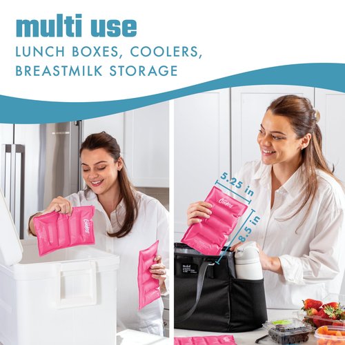 Cool Coolers by Fit & Fresh 2 Pack XL Soft Ice Packs for Cooler, Flexible Stretch Nylon, Lunch Box Ice Packs, Large Reusable Freezer Packs, Hot Pink
