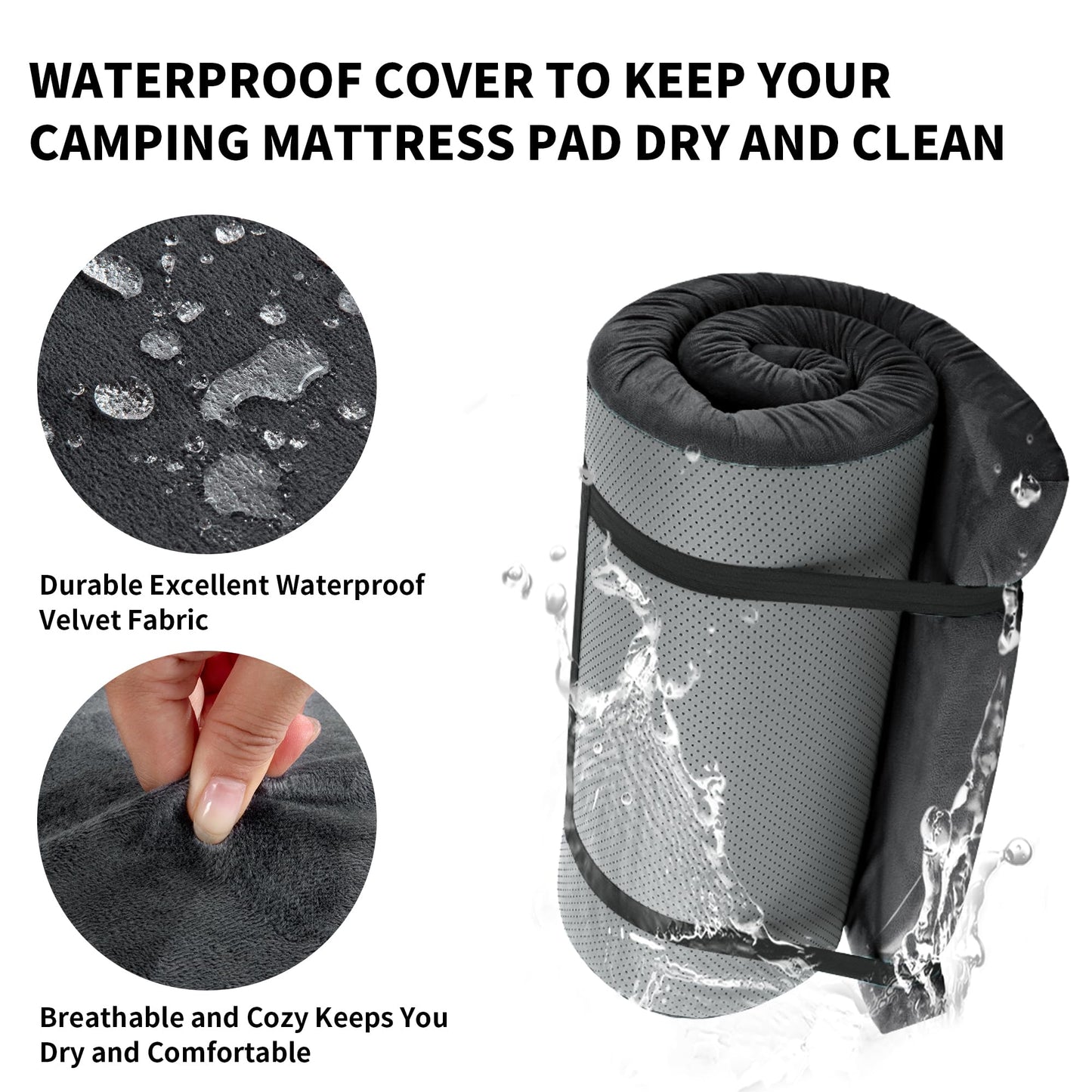 HOMBYS Memory Foam Camping Mattress for Outdoor Sleeping, 3" Thick Roll Up Porable Camping Mattress Pad Mat for Travel Truck Bed Tent (Grey, Single-75"x30"x3")