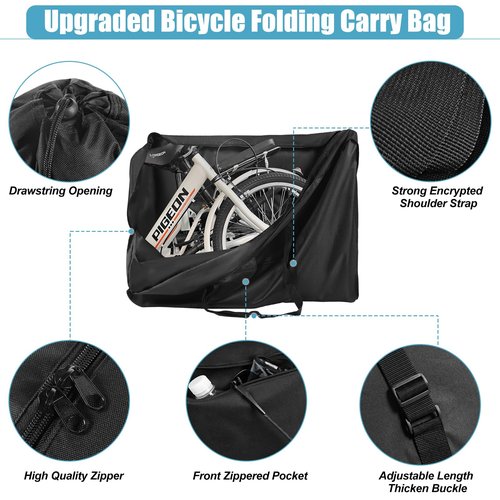 20 Inch Folding Bike Bag,Durable Folding Ebike Bags,Outside Waterproof Bike Bags,Portable Bike Transport Bag with Strong Webbing for Car Train Shipping Air Travel,Bike Accessories with Handlebar Case