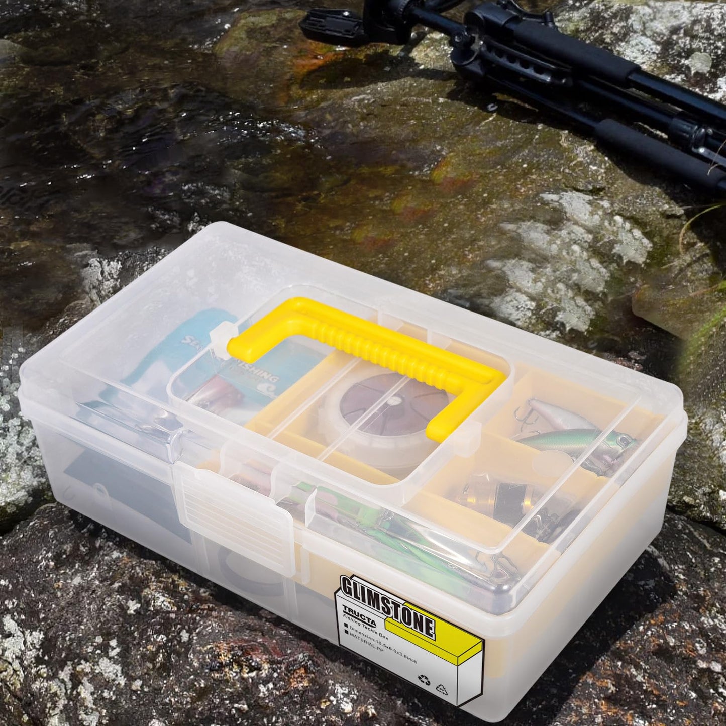 Glimstone Fishing Tackle Boxes Waterproof Premium Plastic Storage Organizer Container Box with Divider Tray for Small Parts (Tackle Box Only)
