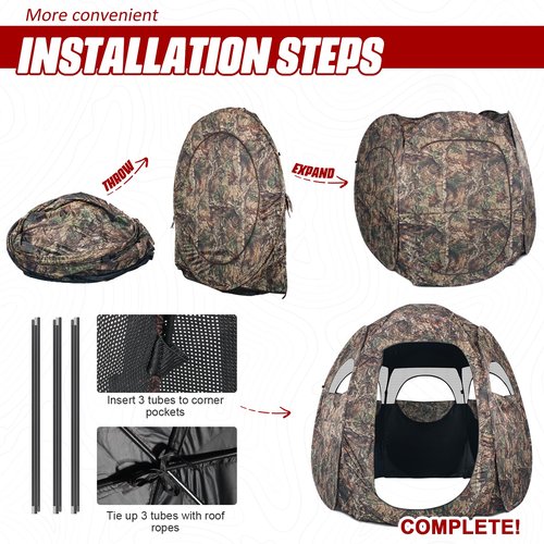 ShedOFF 1-3 Person Hunting Blinds, 300 Degree See Through Pop up Ground Blinds for Deer Turkey Duck Hunting, Bow Hunting Accessories, Double Side Zipper Window (Camo BrownTree)