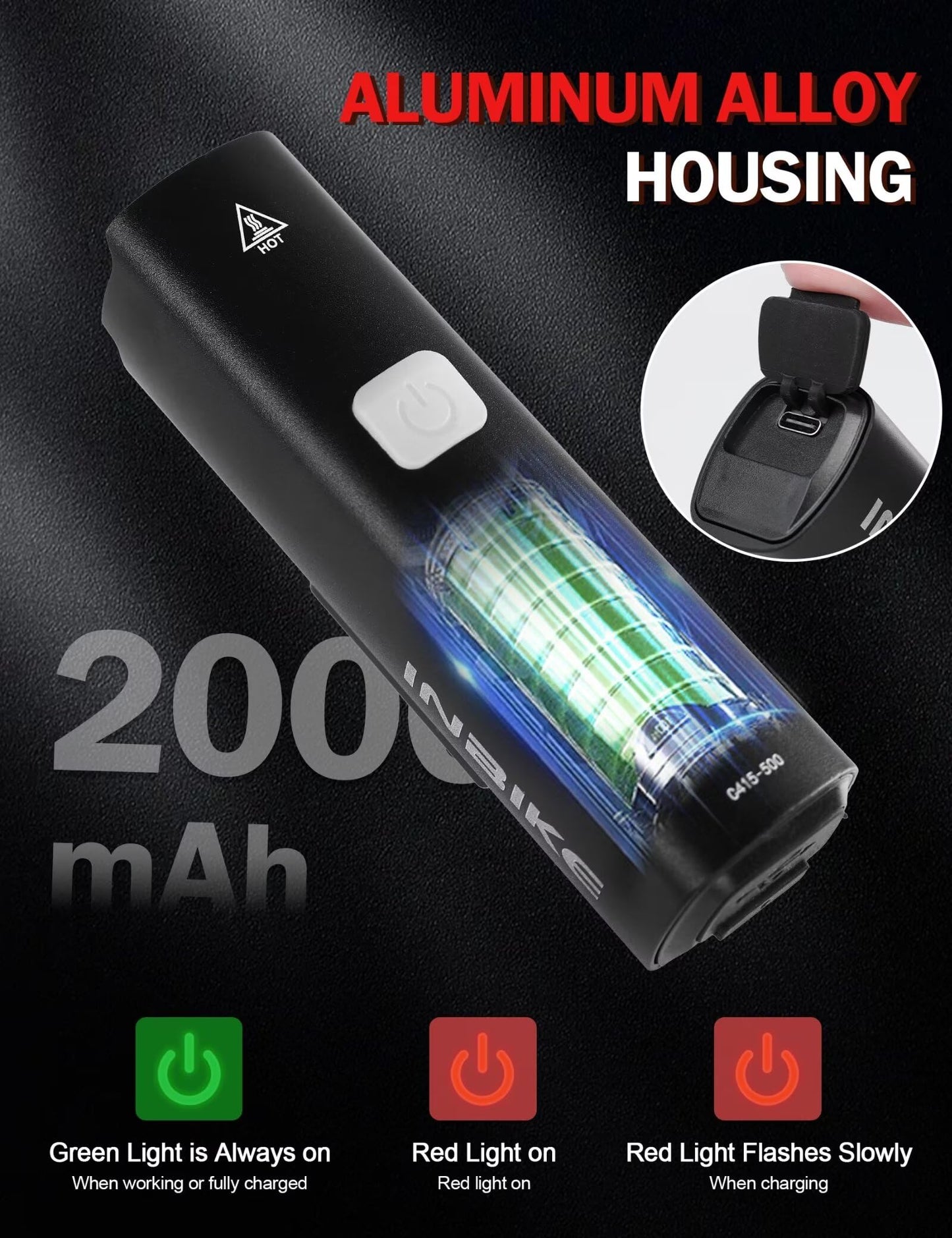 INBIKE Bike Headlight, LED Bike Light, 5 Modes/USB Rechargeable/ 500 Lumens, Bicycle Front Light for Safety Night Riding Water Resistant, Super Bright