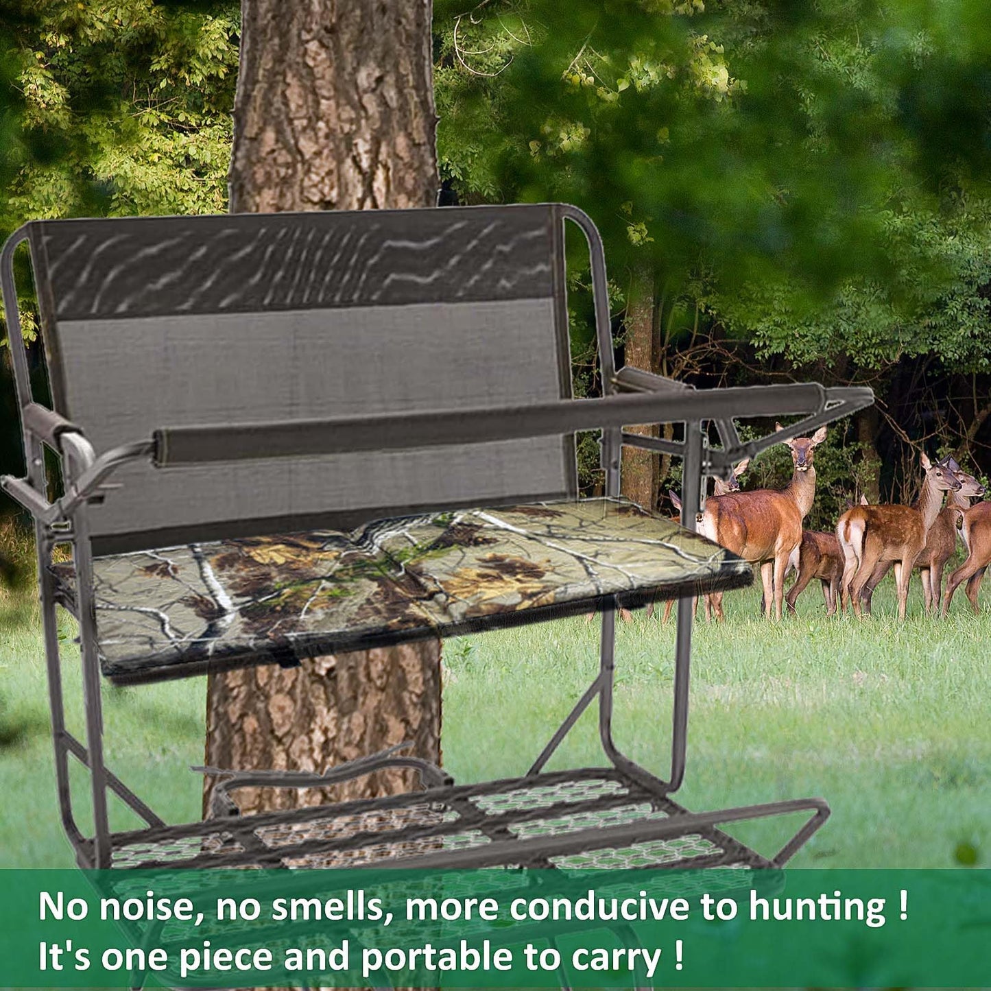 Foldable Two Man Tree Stand Replacement Seat 33.5''×13'' Tree Stand Seat Cushion Portable Double Treestand Seat Pad Waterproof Ladder Stand Seat Cushion for Deer Hunting Camping Outdoor Activities