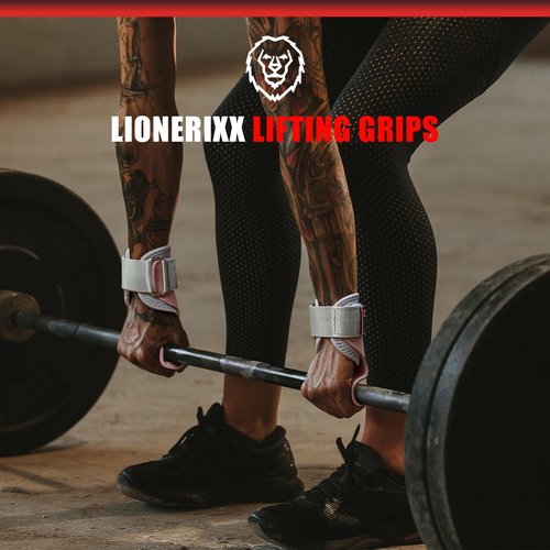 Lionerixx Pink Wrist Straps for Weightlifting Women - Dual Layer Leather Workout Grips for Deadlift and Powerlifting – Non-Slip Hand Wraps for Weight Lifting with Storage Bag