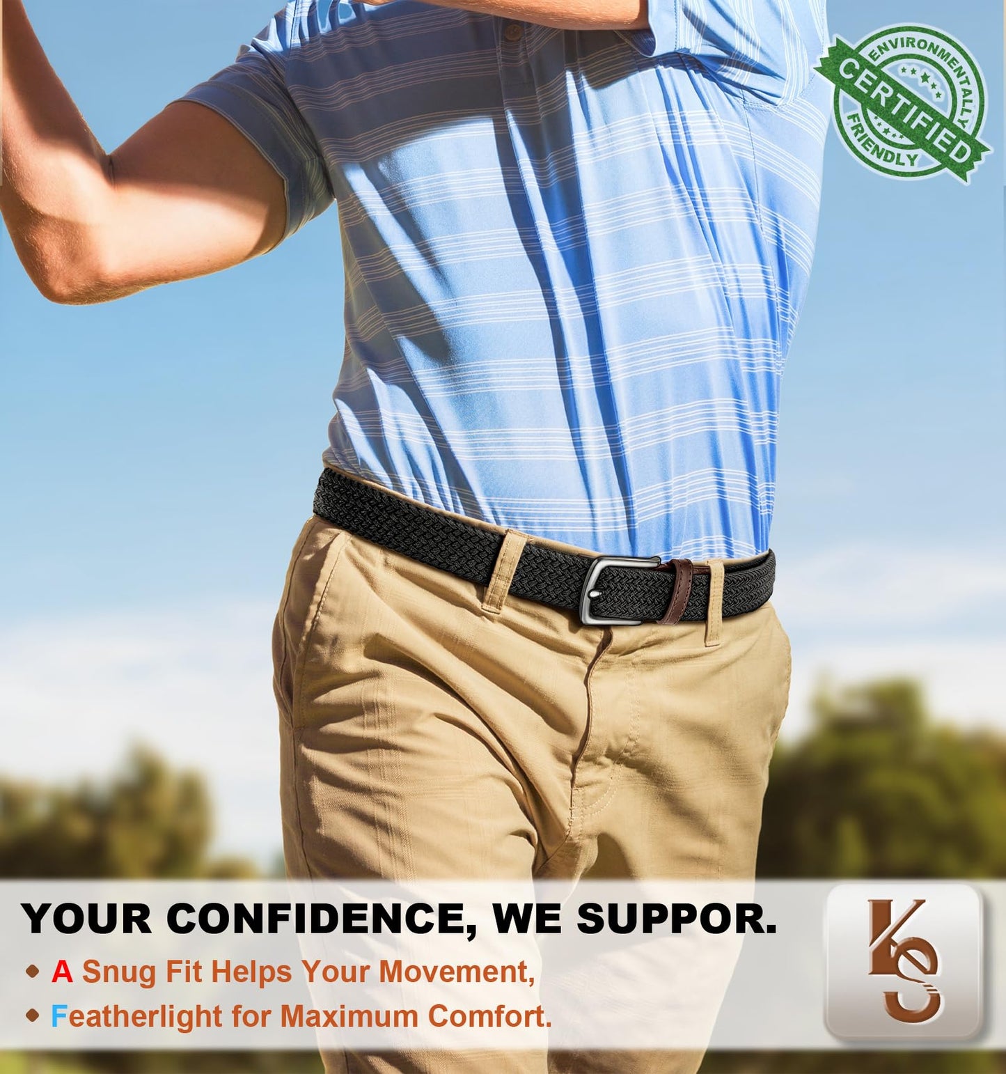 KEMISANT Men's Golf Belt Nulti-pack, Braided Woven Stretch Belt for Gift Men Casual Jeans Sports Work 1 3/8"(Black/Beige,30"-34" Waist Adjustable)