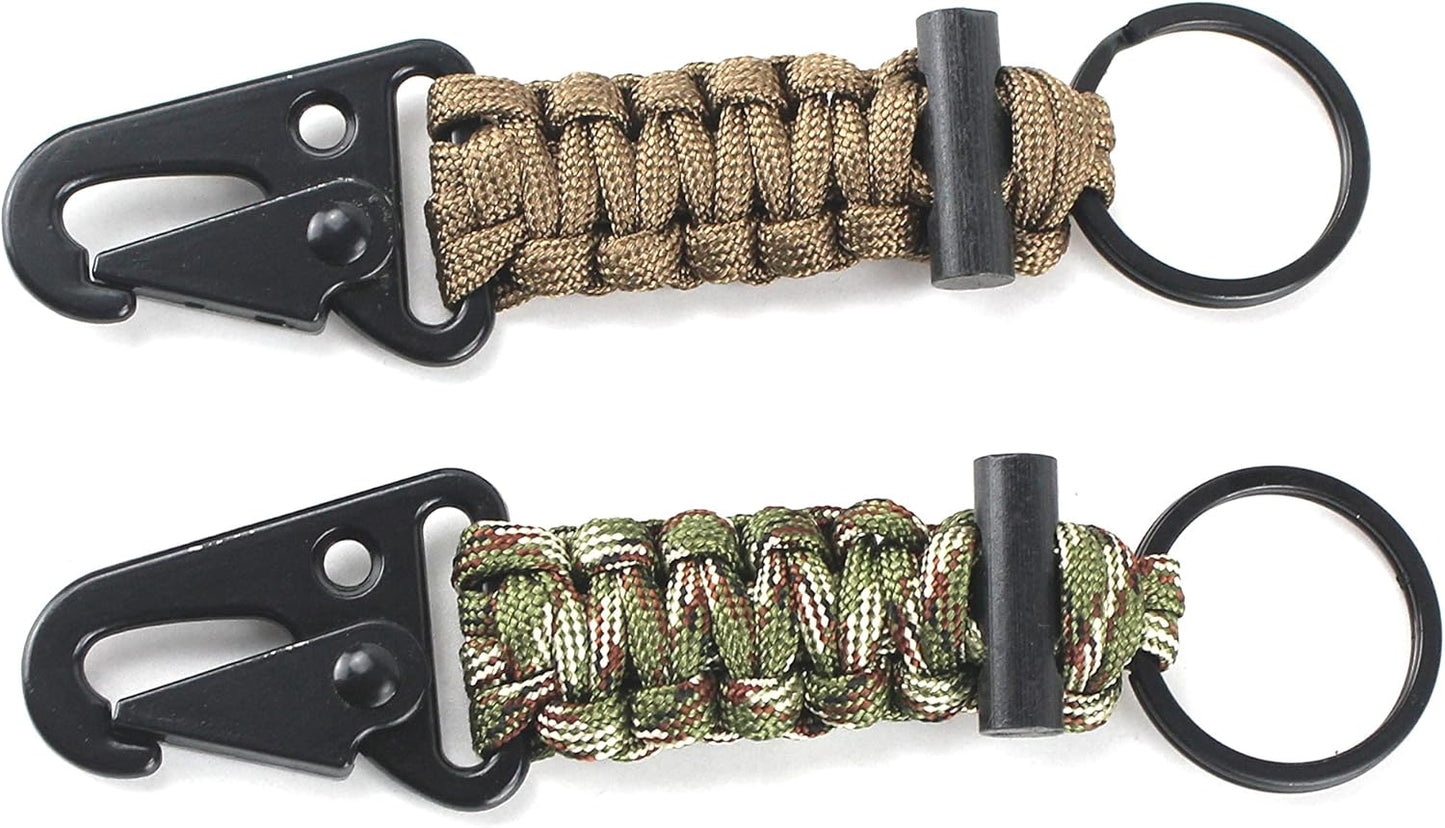 Paracord Keychain Carabiner 2PCS Pack Survival Paracord Lanyard with Fire Starter
