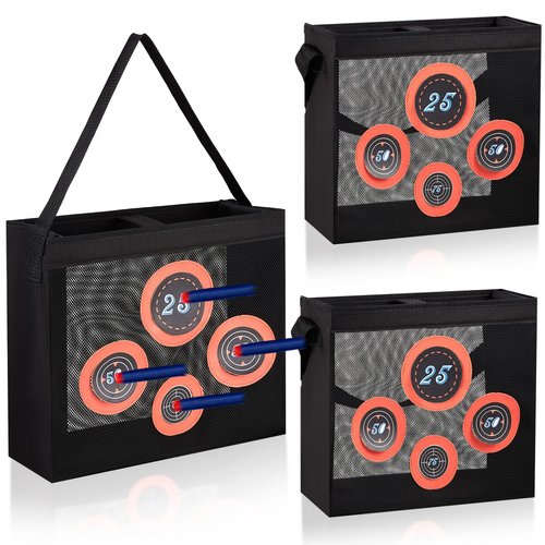 Huhumy 3 Pcs Portable Shooting Practice Target Toy Black Shooting Target Pouch Storage Mesh Bag for Indoors Outdoors Handles Hooks