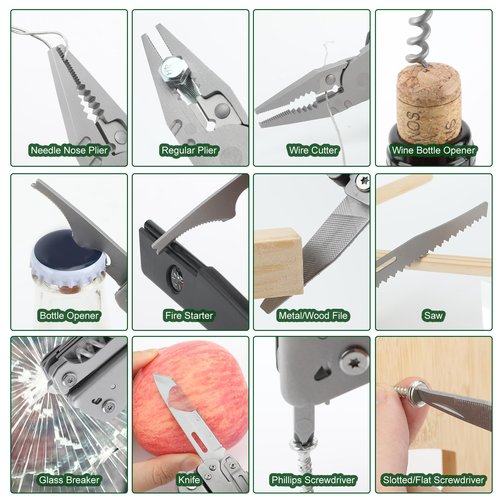AWY68ZMGO 24-in-1 Multitool, Multitool Plier with Scissor, Saw, Screwdriver, Fire Starter, Whistle, Security Lock, etc. for Camping, Hiking, Simple Repair, Gift