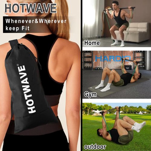 HOTWAVE Resistance Band Bar,Portable Plus Length Strength Training Bar,Adjustable 33"/45",Full Body Exercise Power Lifting Fitness Bar,at Home Workout Equipment