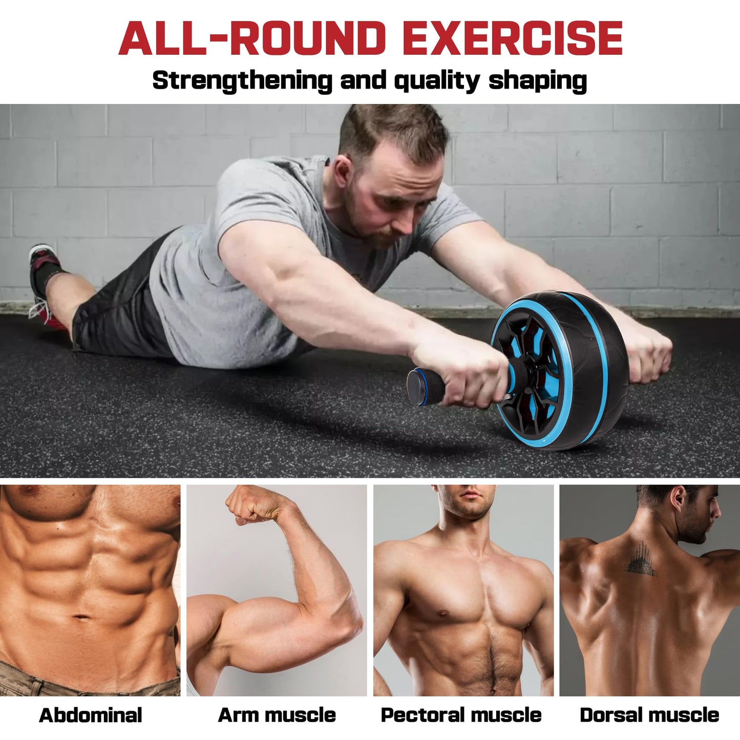 Ab Roller Wheel,Ab Workout Equipment,Home Gym Equipment for Abdominal & Core Strength Training,Wider Ab Machine with Knee Pad Accessories,No Noise Ab Wheel for Men & Women Abdominal（Bule)