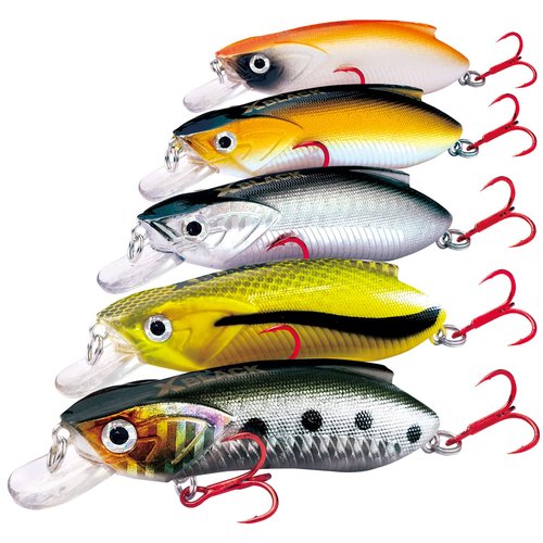 XBLACK Hard Fishing Lures Set 2.75''/0.56oz 5PCS Minnow Lures for Beginner Starter, XBLACK Baits, Catch Big Fish!