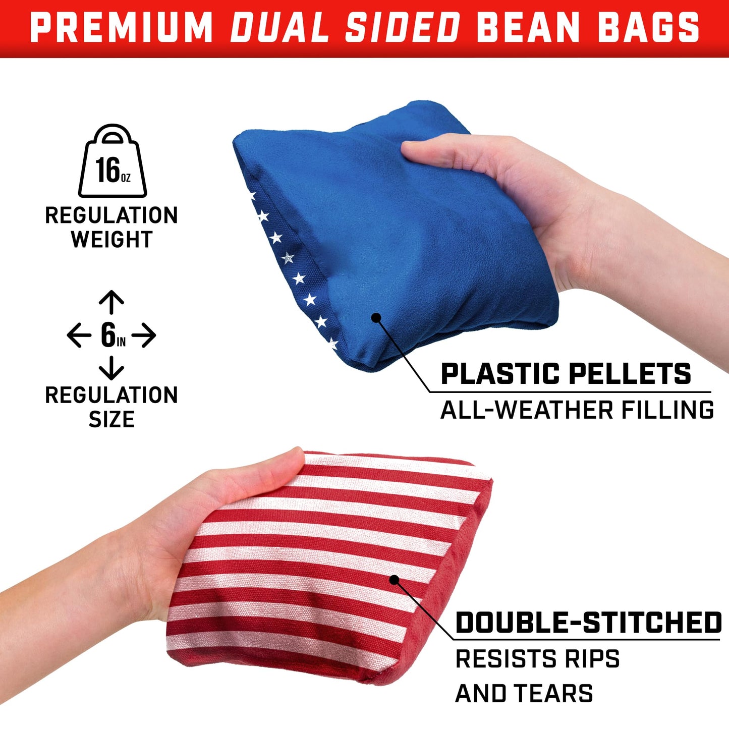 GoSports Dual Sided Cornhole Bean Bags Slide & Stop Regulation Tournament Bean Bags Set of 8