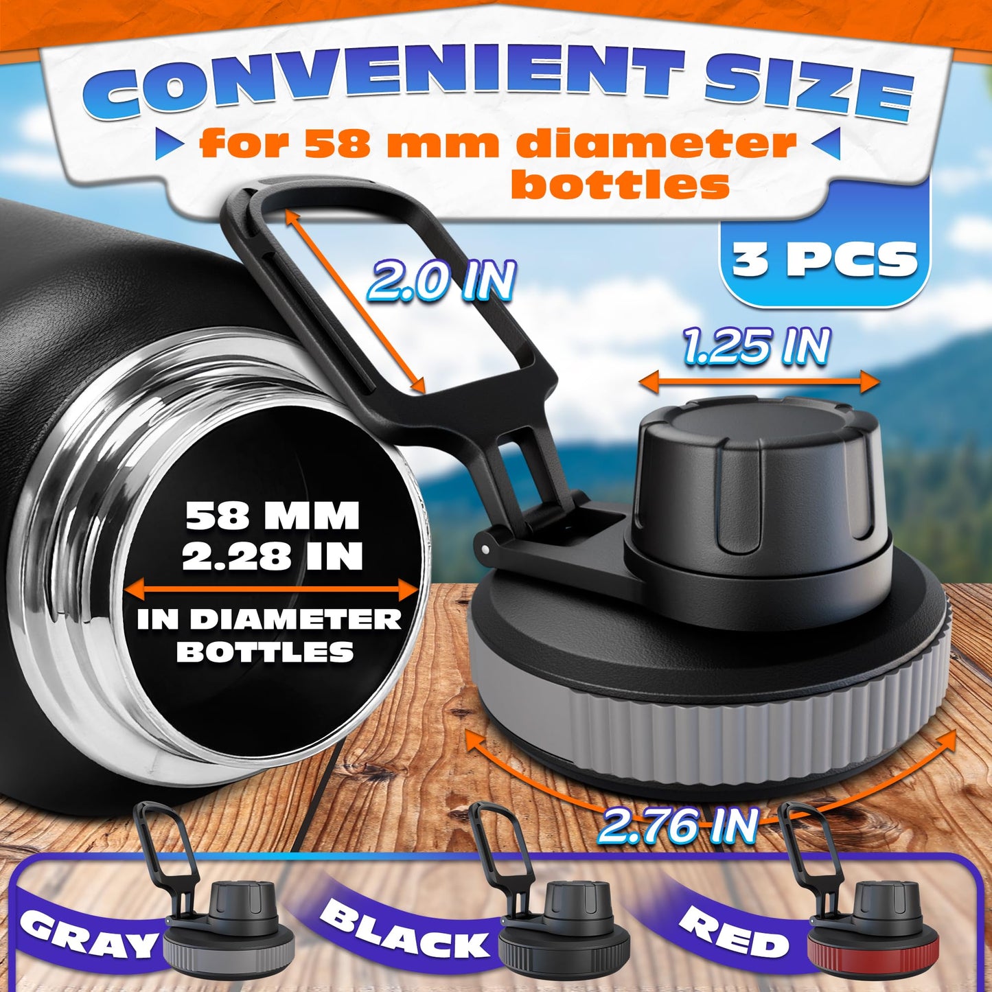 3 Pcs Thermoflask Lid Replacement – Hydro Flask Lid Replacement for Wide Mouth 12 oz, 14 oz, 18 oz, 32 oz, 40 oz, 64 oz – Leak-Proof, Comfortable Grip, Easy Use, and Durable Food-Grade Plastic