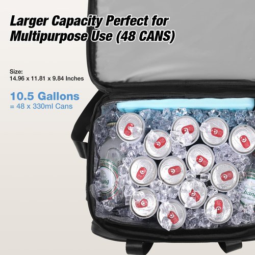 WARMOUNTS Leak Proof Insulated Cooler Bag, 48 Cans Soft Sided Lunch Bag Coolers w/Zippered Top, 5-Layer Large Ice Chest Bag for Camping, Beach & Travel