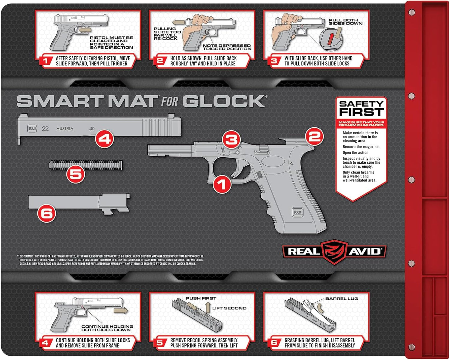 Real Avid Gun Cleaning Mat 19" x 16" with Magnetic Parts Tray | 1911, Glock, Smith & Wesson M&P or Sig Sauer P365 & P365XL (Choose Style Below)