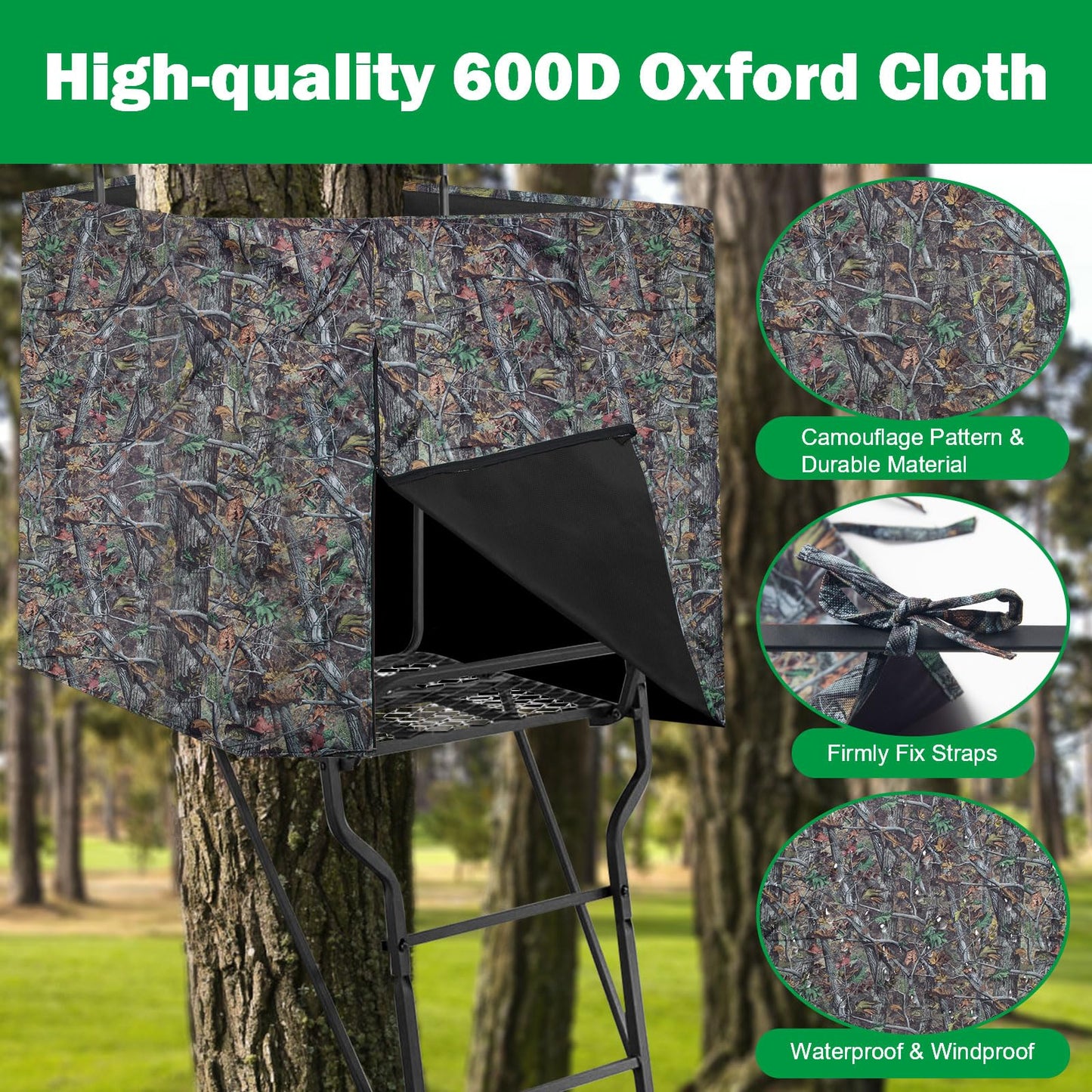 Anglekai Deer Hunting Tree Stand Blind Cover, 93" x 35" Hunting Treestand Camo Blind Cover with 2 Pocket for Elevated
