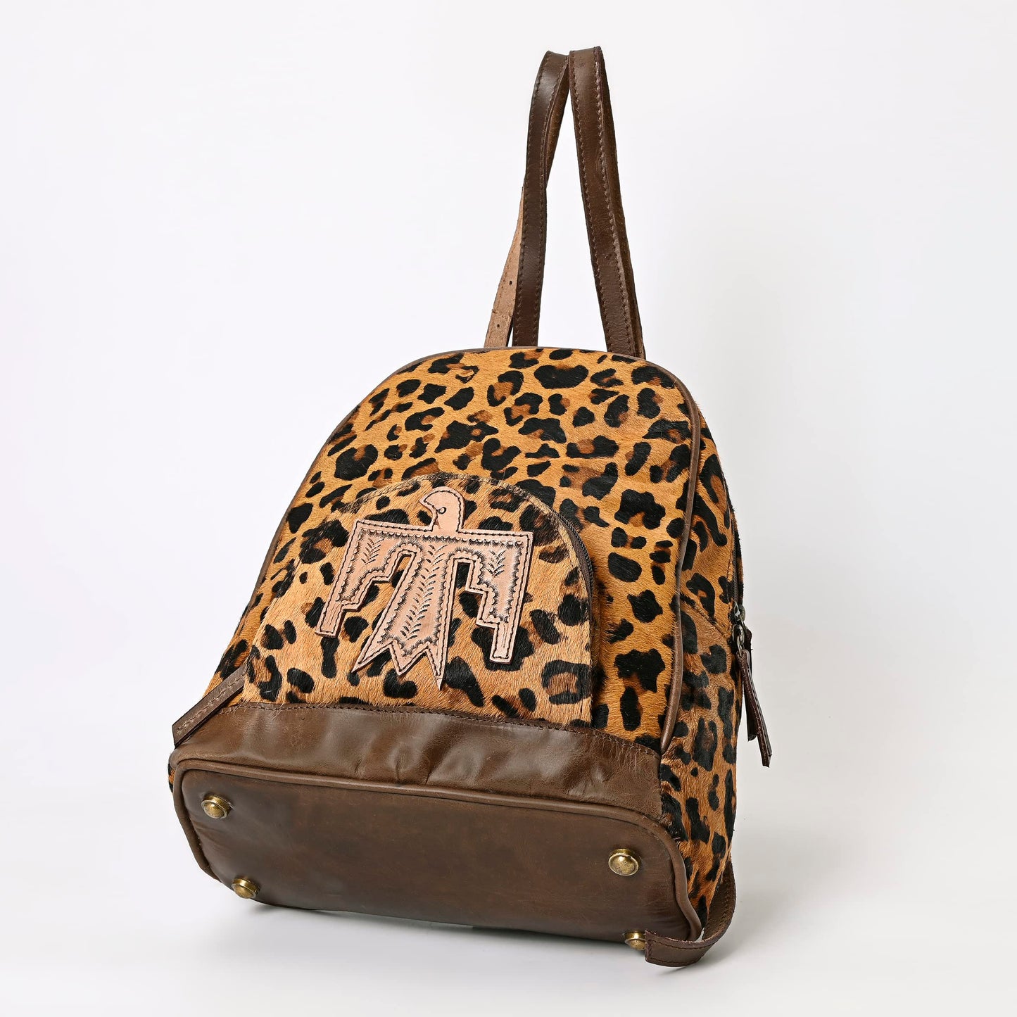 Merbaa Handmade Genuine Cowhide Leather Backpack for Women – Fashion Zipper Closure Bag with Eagle Hand-Tooled Patch, Cotton Lining, Adjustable Straps, Brown Western Style