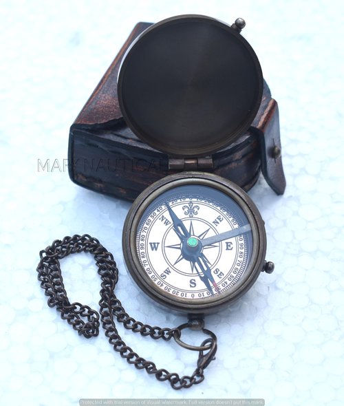 MARY NAUTICAL- Brass Compass Be Strong and Courageous.Joshua 1:9" Brass Engraved Compass-Pocket Compass with Leather Case-Baptism Gifts, Confirmation Gifts for Teenage Boys