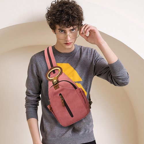 KouLi Buir Canvas Sling bag,Small Crossbody Backpack,Convertible Chest Bag Casual Daypack For Outdoor Cycling Hiking Travel (B3610-Rust Red-N)